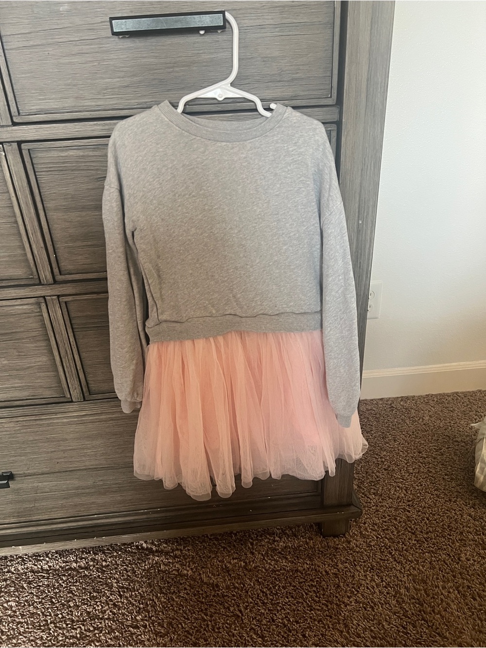 Tucker + Tate Gray Sweatshirt Dress with Blush Pink Tulle Skirt